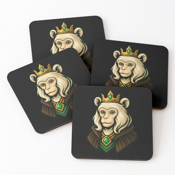 Item preview, Elegant Monkey Queen Character with Golden Crown and Emerald Necklace Wearing Royal Cloak Fantasy Animal Illustration Design designed and sold by Mimoshi ⭐⭐⭐⭐⭐.