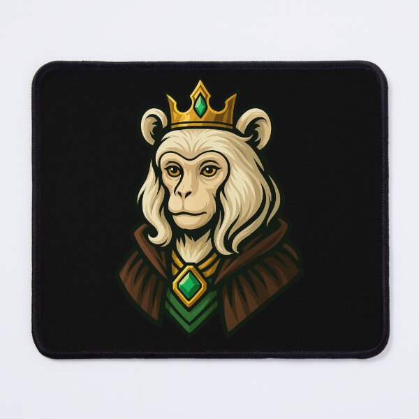 Item preview, Elegant Monkey Queen Character with Golden Crown and Emerald Necklace Wearing Royal Cloak Fantasy Animal Illustration Design designed and sold by Mimoshi ⭐⭐⭐⭐⭐.