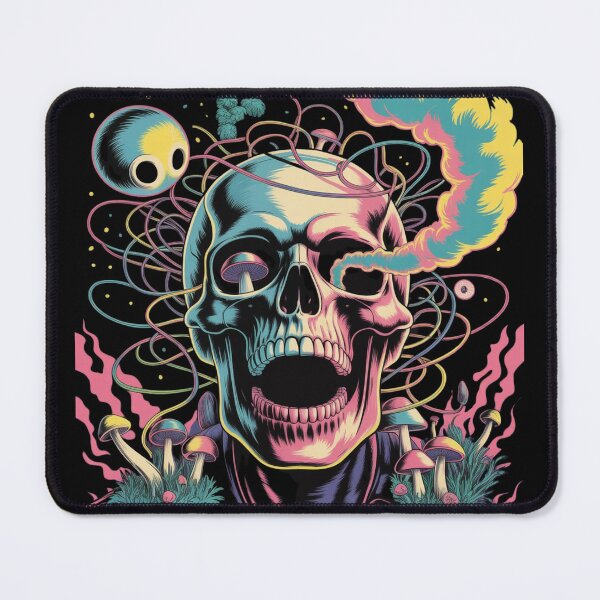 Item preview, Trippy Psychedelic Skull with Mushrooms and Smoke – Abstract Surreal Skull Art designed and sold by NO-STUDIO.