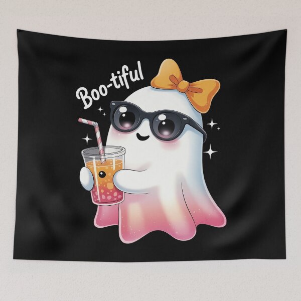 Item preview, Cute Ghost Drinking Coffee With Halloween Bow designed and sold by brynatshop.
