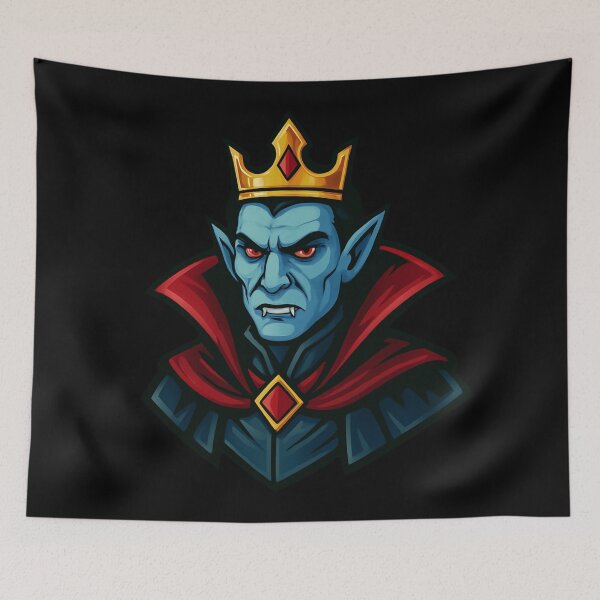 Item preview, Dark Vampire King with Golden Crown, Fangs, Red Eyes, and Crimson Cape in Gothic Cartoon Style designed and sold by Mimoshi ⭐⭐⭐⭐⭐.