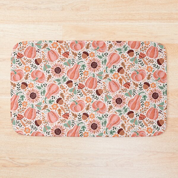 Item preview, Autumn Pumpkins Sunflowers and Moths Botanical in Pink, Orange and Green designed and sold by EliveraDesigns.