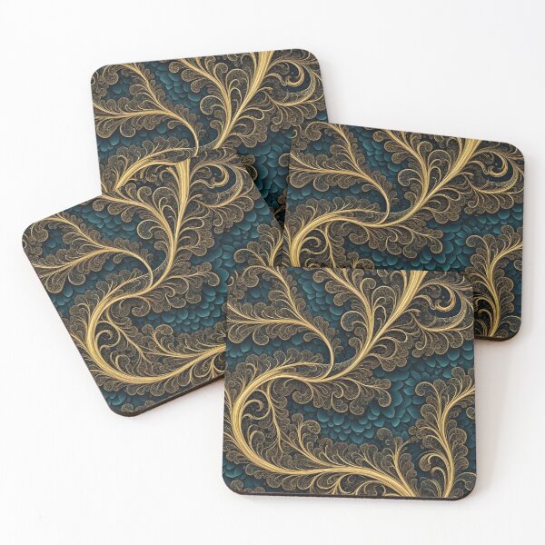 Item preview, Golden Fractal Swirls on Teal Floral Background Mouse Pads designed and sold by FestivityFinds.