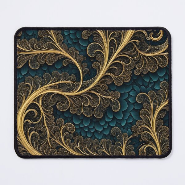 Item preview, Golden Fractal Swirls on Teal Floral Background Mouse Pads designed and sold by FestivityFinds.
