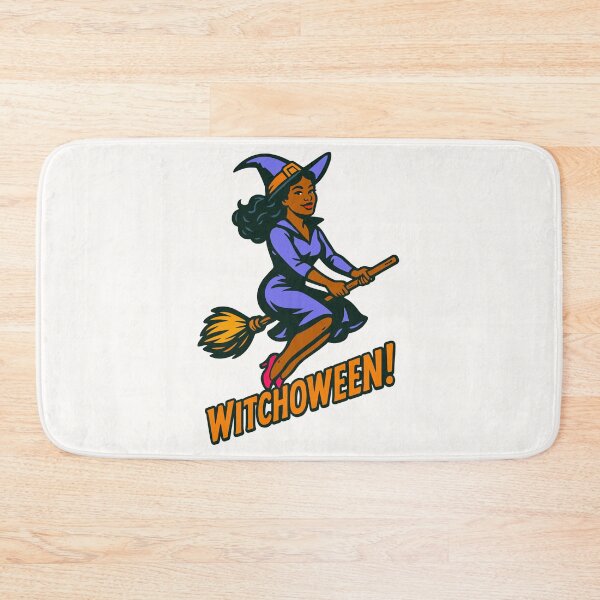 Item preview, Witchoween Retro Colored Witch Flying on Broom – Vintage Halloween Graphic Design – Spooky Season Witchy Apparel & Home Décor designed and sold by Kathryn Creates.
