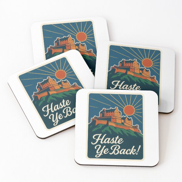Item preview, Haste Ye Back Edinburgh Castle Scottish Farewell Vintage Travel Poster designed and sold by EdgyEdgeArt.