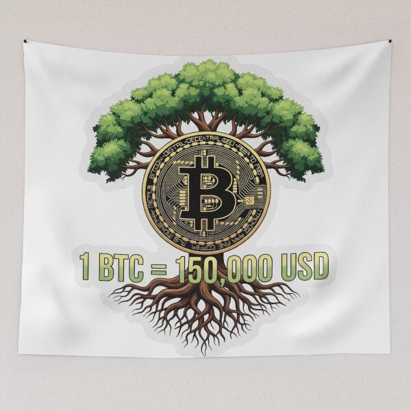 Item preview, 1 BTC = 150,000 USD Bitcoin Tree Sticker designed and sold by BambooVibes.