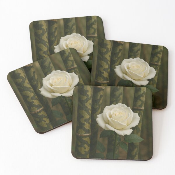 Item preview, Bamboo with camouflage-patterned stalks and a white rose designed and sold by BambooVibes.
