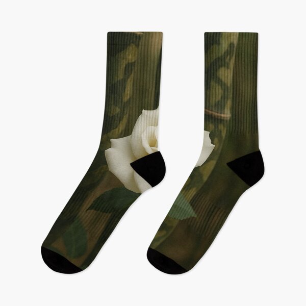 Item preview, Bamboo with camouflage-patterned stalks and a white rose designed and sold by BambooVibes.