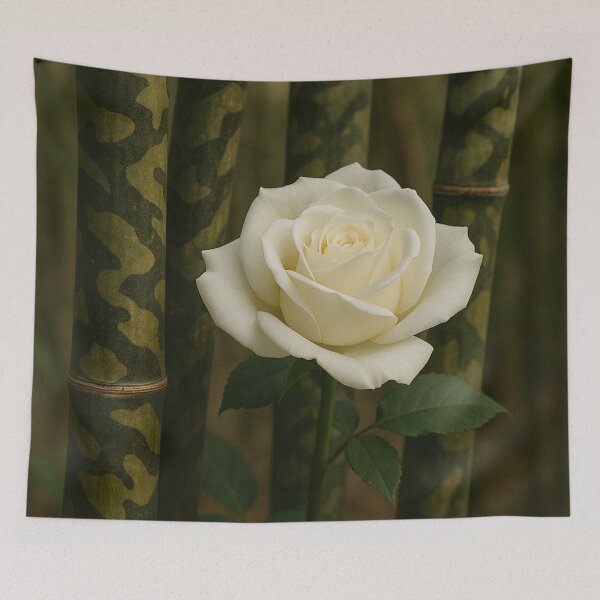 Item preview, Bamboo with camouflage-patterned stalks and a white rose designed and sold by BambooVibes.