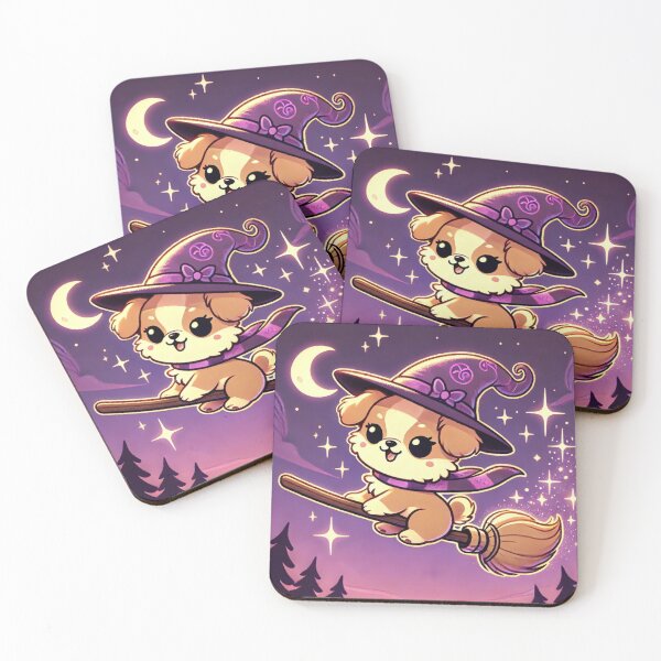 Item preview, Cute Witch Puppy Flying on Broom designed and sold by purrfectprints2025 .