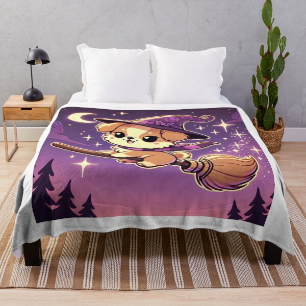 Item preview, Cute Witch Puppy Flying on Broom designed and sold by purrfectprints2025 .