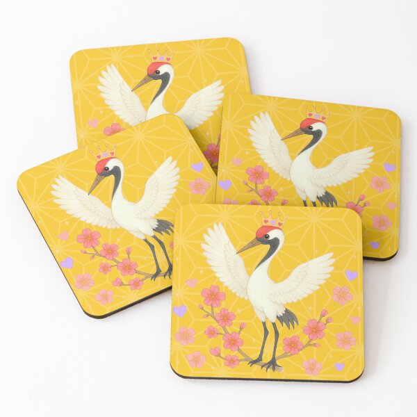 Item preview, Red-Crowned Crane with Plum Blossoms - Japanese Pattern Yellow designed and sold by HIMEKARI.