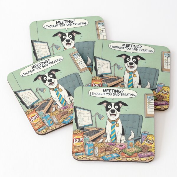 Item preview, Funny Office Dog Meeting Snack Art designed and sold by purrfectprints2025 .