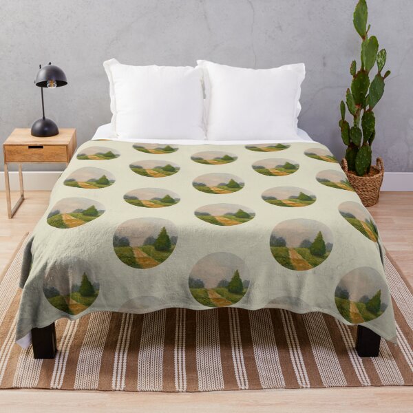 Item preview, Landscape Painting with Path and Trees and Fields Circle designed and sold by JoyfulWhimsy.