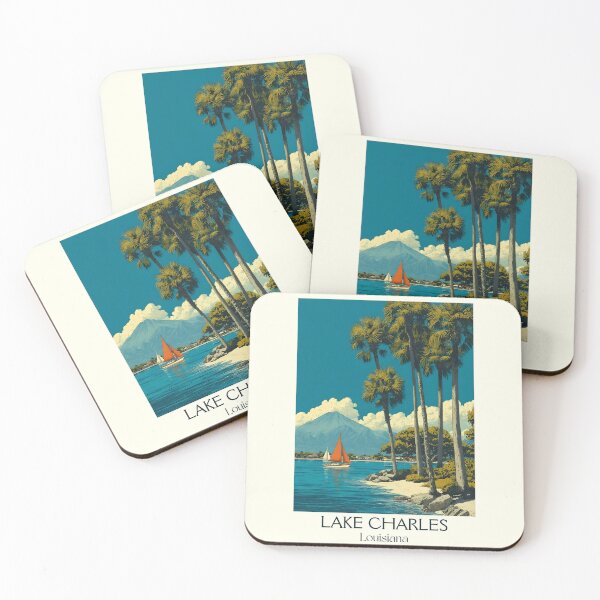 Item preview, Lake Charles Louisiana Vintage Travel Poster | Louisiana Lake Life designed and sold by TuncGK.