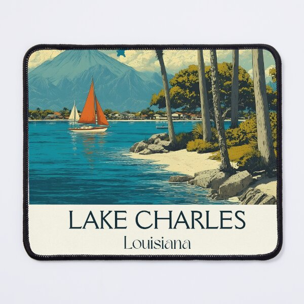 Item preview, Lake Charles Louisiana Vintage Travel Poster | Louisiana Lake Life designed and sold by TuncGK.