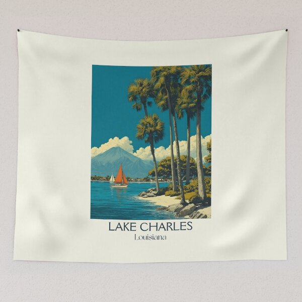 Item preview, Lake Charles Louisiana Vintage Travel Poster | Louisiana Lake Life designed and sold by TuncGK.