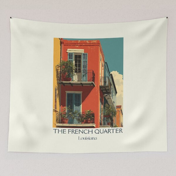 Item preview, The French Quarter New Orleans Vintage Travel Poster | NOLA Balcony Art designed and sold by TuncGK.