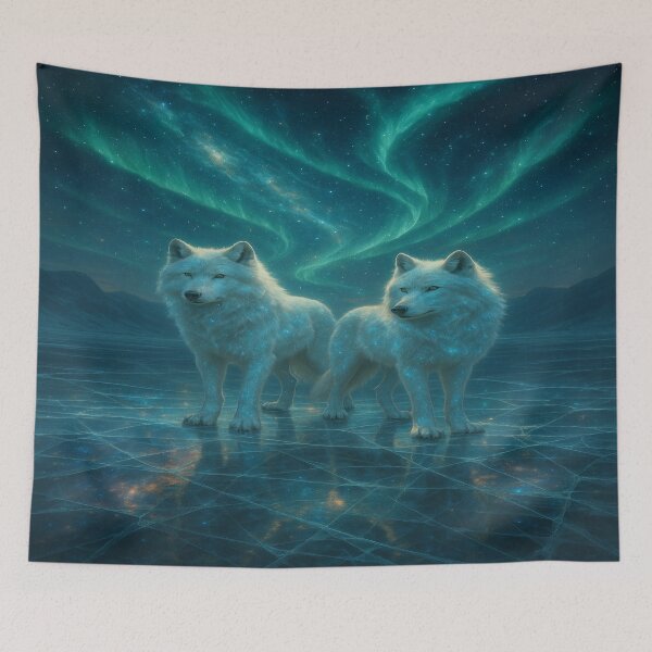 Artikelvorschau, Himmlische Wölfe der Aurora entworfen und verkauft von Enchanting Art Vista.
