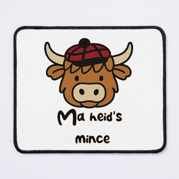 Item preview, Ma Heids Mince Scottish Highland Cow Confused Cute Design, Scottish phrase designed and sold by EdgyEdgeArt.