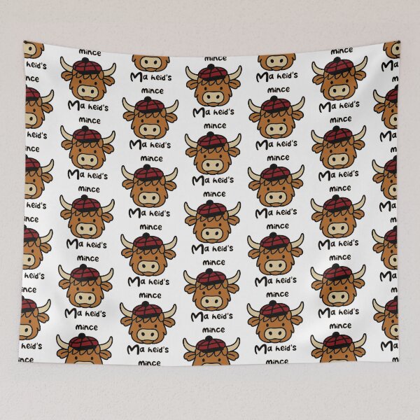Item preview, Ma Heids Mince Scottish Highland Cow Confused Cute Design, Scottish phrase designed and sold by EdgyEdgeArt.