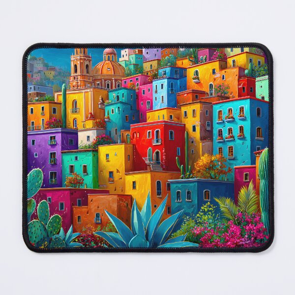 Item preview, Vibrant Colorful Houses on a Hillside Landscape designed and sold by Artessie.