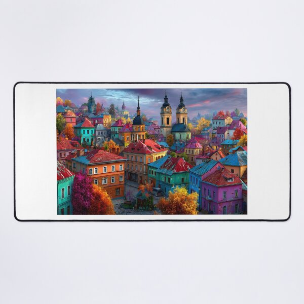 Item preview, Vibrant Autumn Townscape with Historic Architecture designed and sold by Artessie.