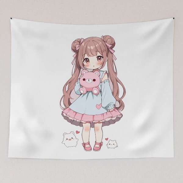 Item preview, Kawaii Chibi Anime Girl with Plush Bear – Pastel Aesthetic designed and sold by Dyan4.