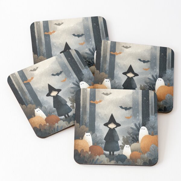 Item preview, Witch and Ghosts Whimsical Halloween Art Illustration designed and sold by GolDreamShop.
