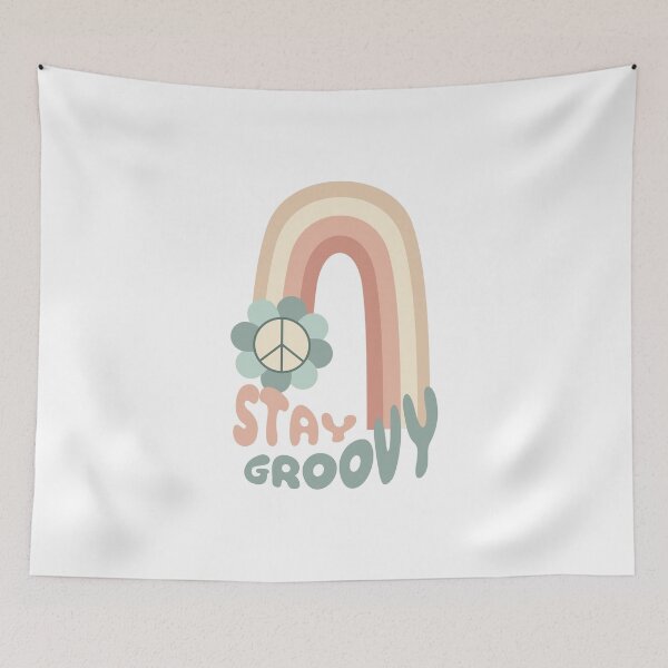 Artikelvorschau, Stay Groovy - Retro Regenbogen mit Hippie Blume entworfen und verkauft von Julza Art.