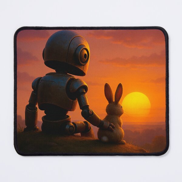 Item preview, robot and bunny sunset watching designed and sold by Dogandesighn.