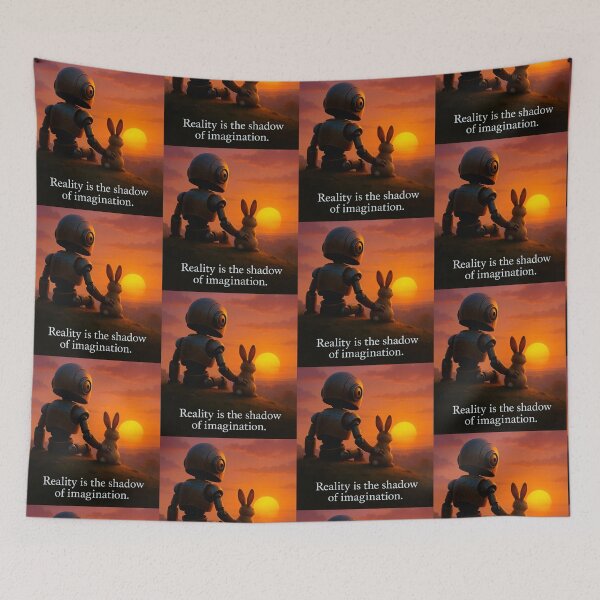 Item preview, robot and bunny sunset watching designed and sold by Dogandesighn.