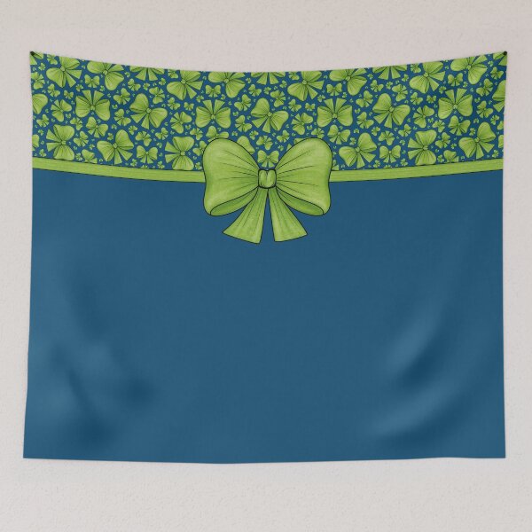 Item preview, Green bow with a ribbon dividing it into a dark blue background with a pattern and without a pattern designed and sold by Cherevan.