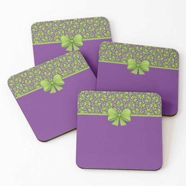 Item preview, Green bow with ribbon dividing into bright purple background with pattern and without pattern designed and sold by Cherevan.