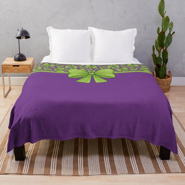 Item preview, Green bow with ribbon dividing into bright purple background with pattern and without pattern designed and sold by Cherevan.