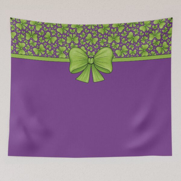Item preview, Green bow with ribbon dividing into bright purple background with pattern and without pattern designed and sold by Cherevan.
