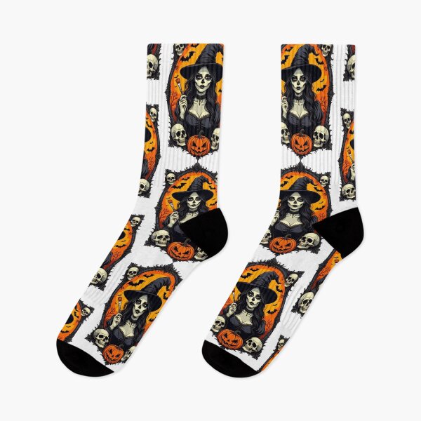 Item preview, Witch with skulls and pumpkins prepares for Halloween celebration at dusk designed and sold by SpaceartLilu.