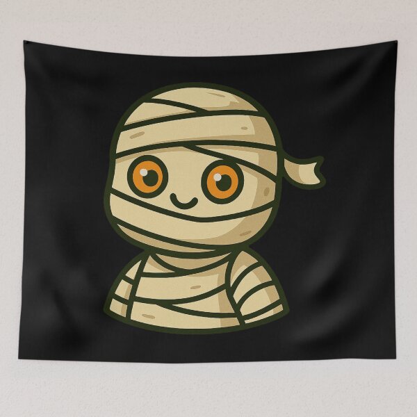 Item preview, Cute Kawaii Mummy Cartoon Character Illustration Big Orange Eyes Wrapped Bandages Halloween Spooky Adorable Chibi Style Artwork designed and sold by Mimoshi ⭐⭐⭐⭐⭐.