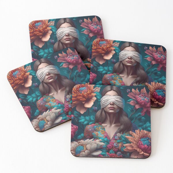 Item preview, Blindfolded Floral Portrait of a Woman designed and sold by FlosArtPrintShop.