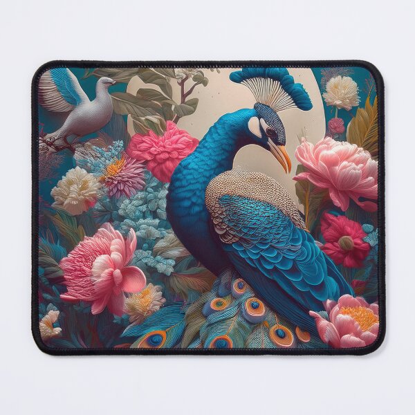 Item preview, Beautiful Peacock Surrounded by Flowers designed and sold by FlosArtPrintShop.