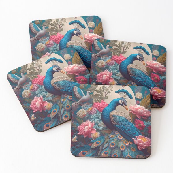 Item preview, Beautiful Peacock Surrounded by Flowers designed and sold by FlosArtPrintShop.