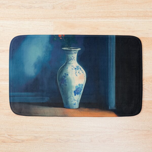 Item preview, A beautiful design of a vase with flowers in a dramatic blue room. designed and sold by HEMRO.
