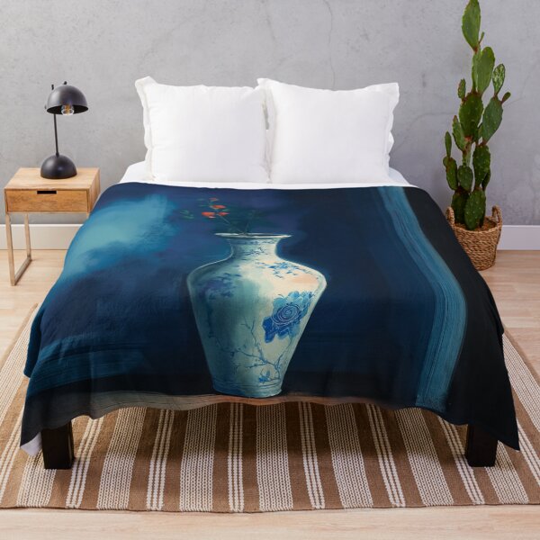 Item preview, A beautiful design of a vase with flowers in a dramatic blue room. designed and sold by HEMRO.