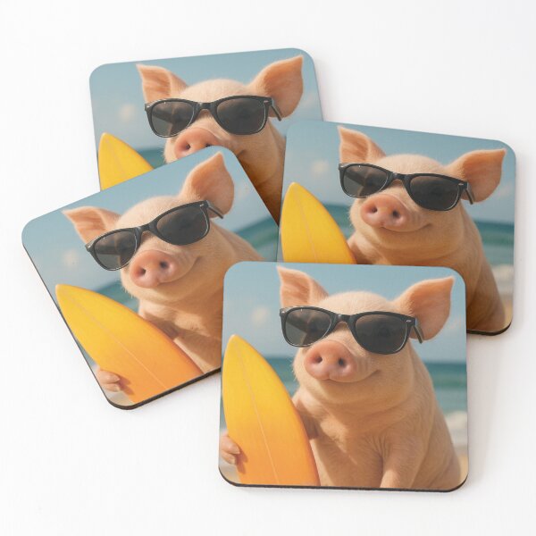 Item preview, funny pig with surfboard designed and sold by Mauswohn.