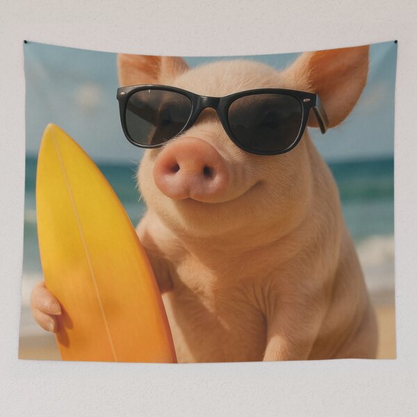 Item preview, funny pig with surfboard designed and sold by Mauswohn.