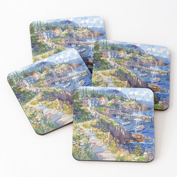Item preview, Harbor Breeze – Watercolor of Bar Harbor on a Quiet Summer Morning designed and sold by daila70.