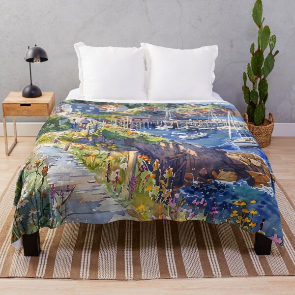 Item preview, Harbor Breeze – Watercolor of Bar Harbor on a Quiet Summer Morning designed and sold by daila70.