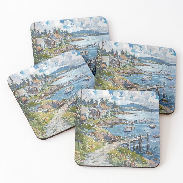 Item preview, A Calm Day in Bar Harbor – Coastal Watercolor of Maine designed and sold by daila70.