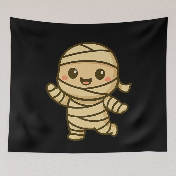 Item preview, Cute Happy Kawaii Mummy Cartoon Character Illustration Adorable Wrapped Bandages Halloween Costume Spooky Fun Chibi Style Design designed and sold by Mimoshi ⭐⭐⭐⭐⭐.